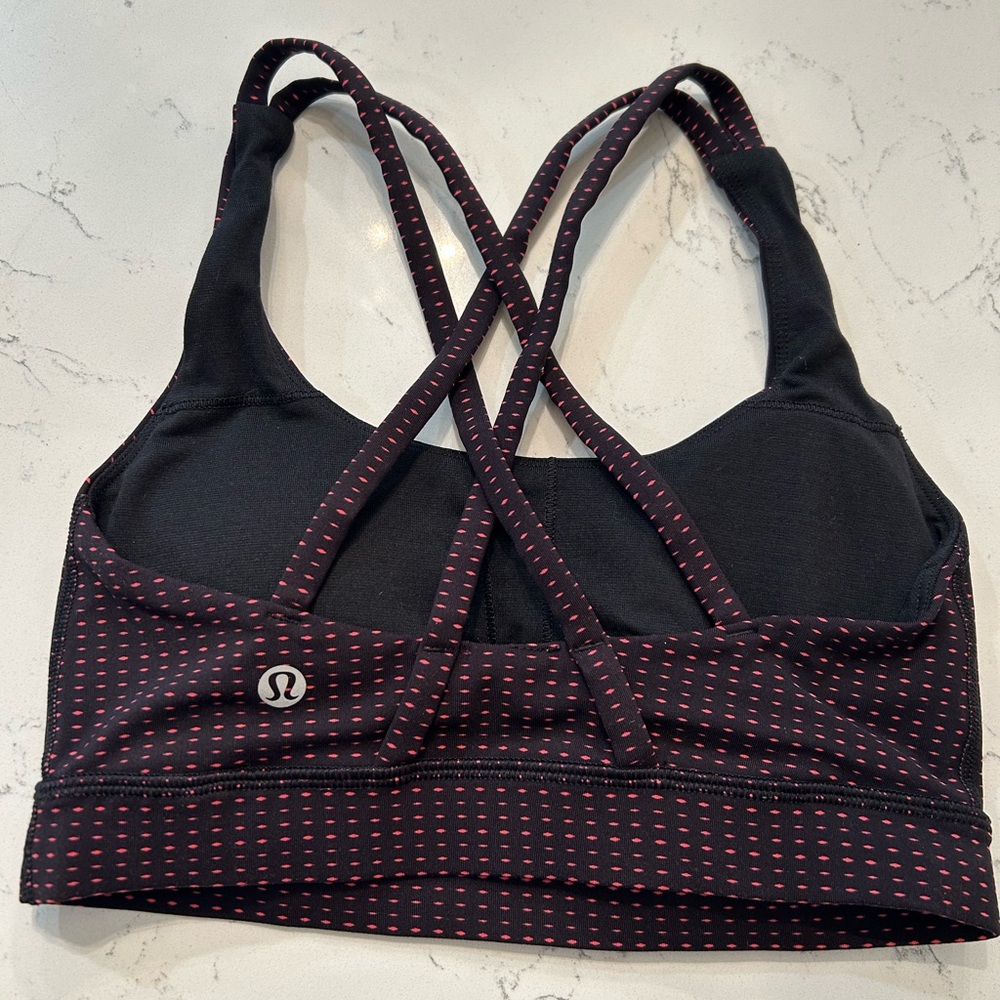 lululemon athletica Women's Black Sports Bra with Pink Dot Detail Sz 2